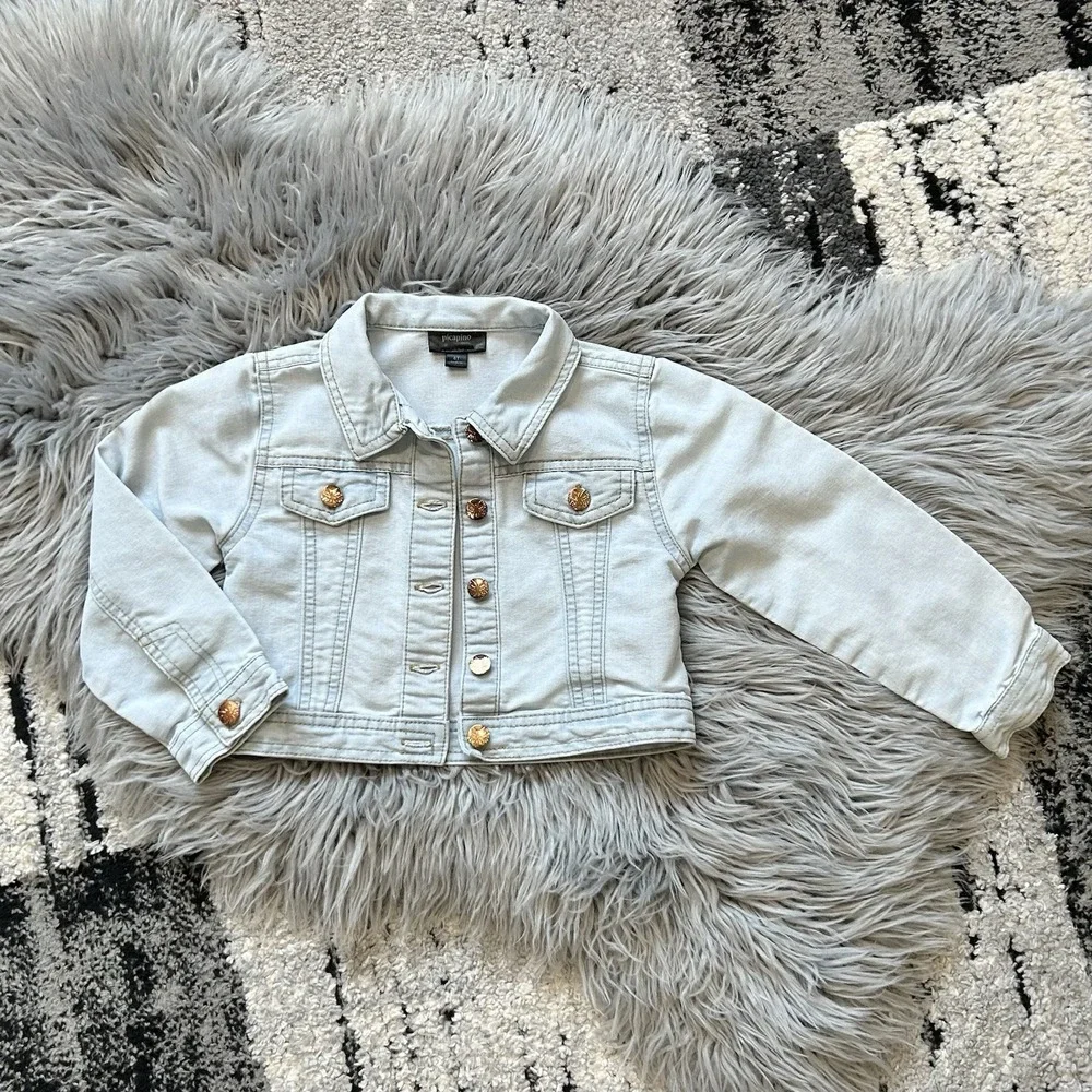 Picapino Girls Light Wash Denim Button Up Jean Jacket Size 4T